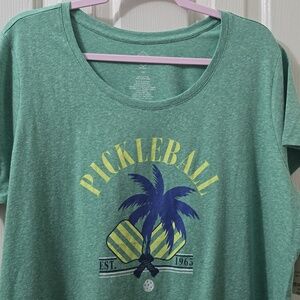 ST. JOHN'S BAY BRAND WOMENS PLUS GREEN SHORT SLEEVE "PICKLEBALL" TEE-SHIRT 1X